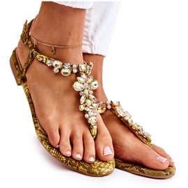 PG2 Sandalias Mujer Chanclas Con Zirconia Cúbica Amarillo Ivanne marrón