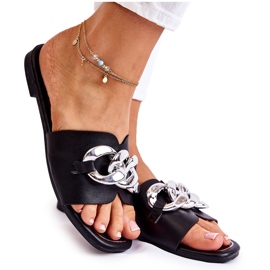 PG2 Babucha Mujer Piel Con Cadena Decorativa Negro Maraia
