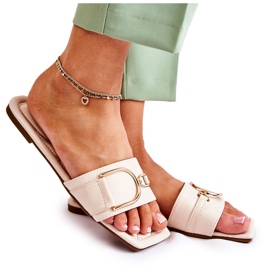 PG2 Pantuflas De Mujer Clásicas De Piel Con Adorno Shilla Beige dorado