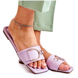 Pantuflas Clásicas De Mujer De Piel Con Adorno Violeta Shilla