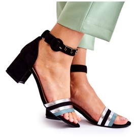 PG1 Sandalias de gamuza de moda en un tacón bajo negro nallia azul plata
