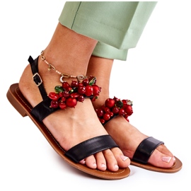 Sandalias de moda con cuentas negras de Hally negro