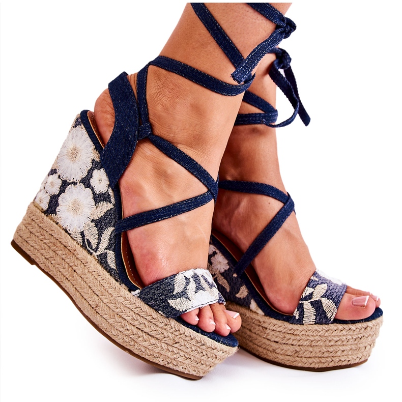 WS1 Sandalias de moda atadas en una cuña azul marino Recife