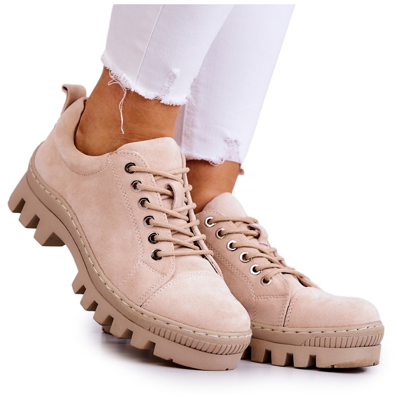 S.Barski Zapatos con Cordones de Ante para Mujer, Beige