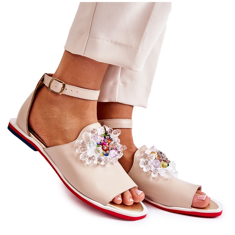 PA2 Sandalias De Mujer De Piel Con Adorno Nevassa Beige