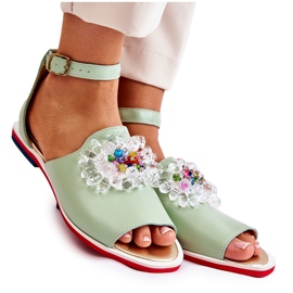 Sandalias De Mujer De Piel Con Adorno Verde Nevassa