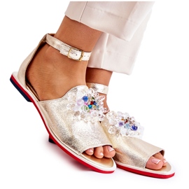 PA2 Sandalias De Mujer De Piel Con Adorno Nevassa Dorado
