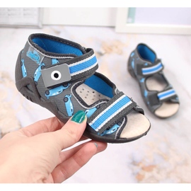 Pantuflas de niño con velcro y Befado azul y gris carrera