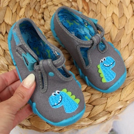 Zapatillas casa niño hebilla con dinosaurio Befado gris