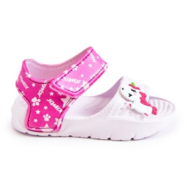 WJ1 Sandalias ligeras para niños con adornos de confianza en blanco y rosa. rosado