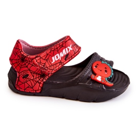 WJ1 Sandalias ligeras para niños con adornos de confianza negros y rojos.