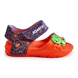 WJ1 Sandalias ligeras para niños con adornos en naranja y azul marino