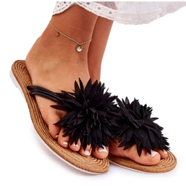 WJ1 Chanclas De Mujer Con Adorno De Tela Negro Eviana