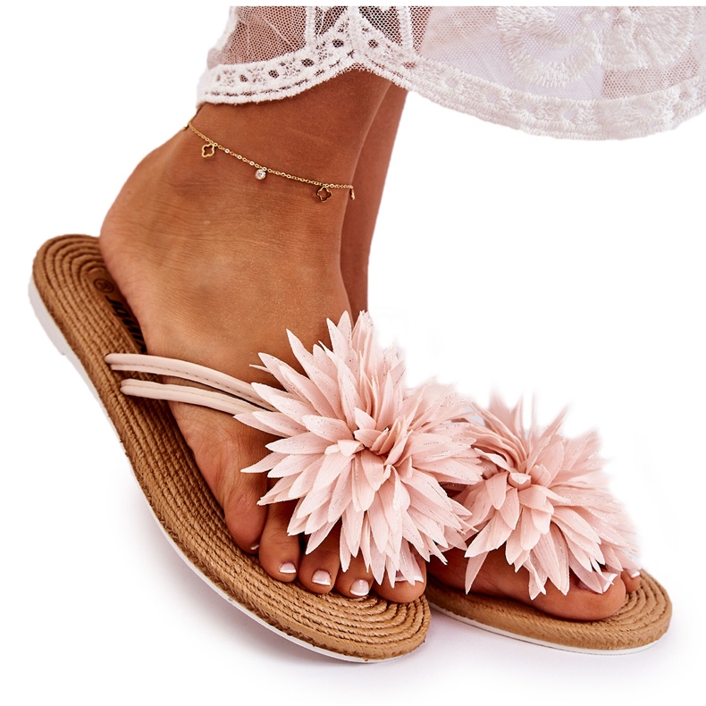 WJ1 Chanclas de mujer con adorno de tela Eviana rosa claro rosado