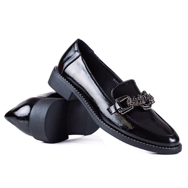 SHELOVET Mocasines mujer charol negro