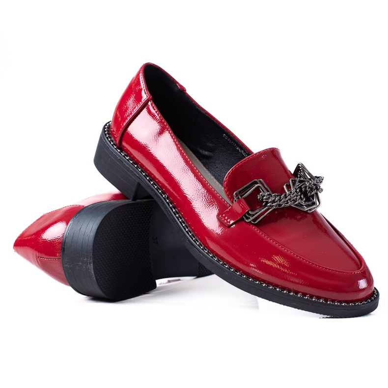 SHELOVET Mocasines mujer charol rojo