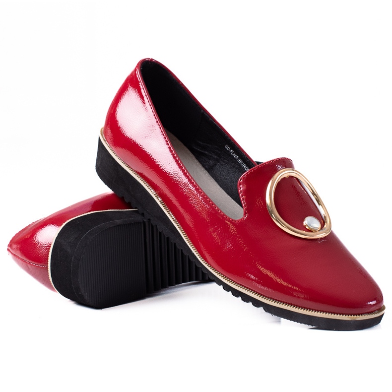 SHELOVET Mocasines mujer charol rojo