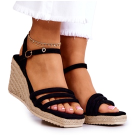 FJ1 Sandalias Con Cuña Ante Negro Louisiana B-793