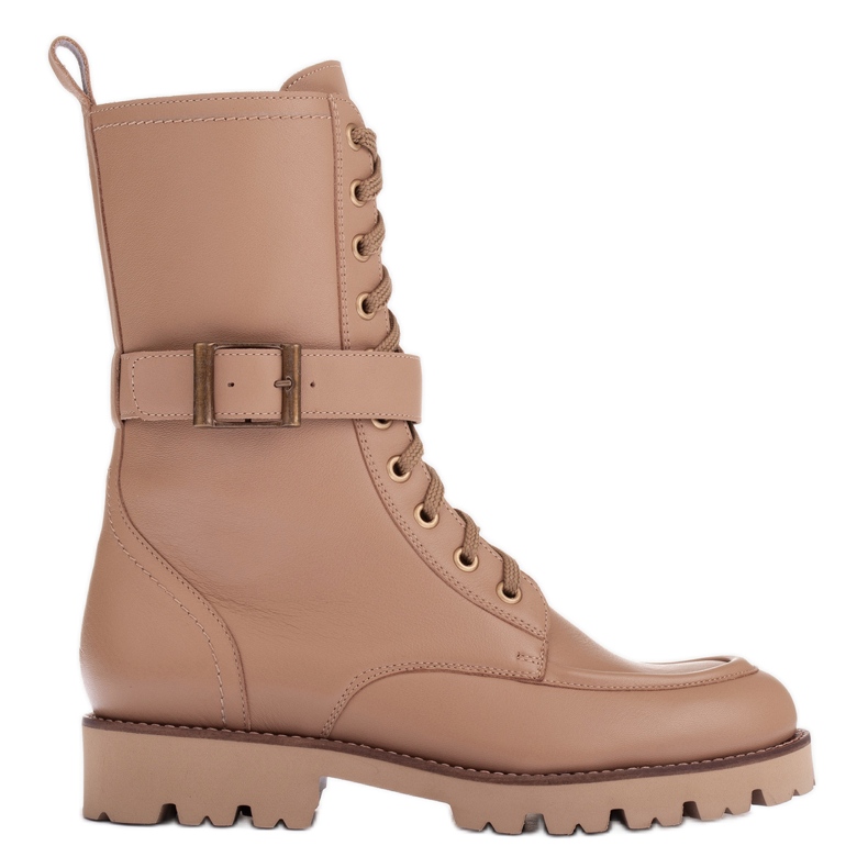 Marco Shoes Botas de piel plena flor beige