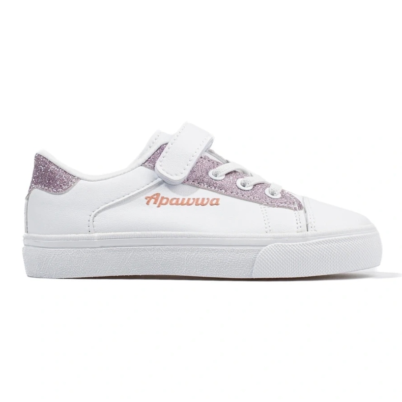 Zapatillas deportivas infantiles blancas con purpurina rosa. blanco