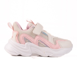 Deportivas infantiles Shelovet con velcro beige rosa
