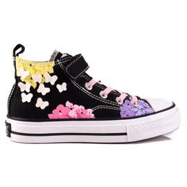 Deportivas altas para niños Shelovet negras con flores negro multicolor