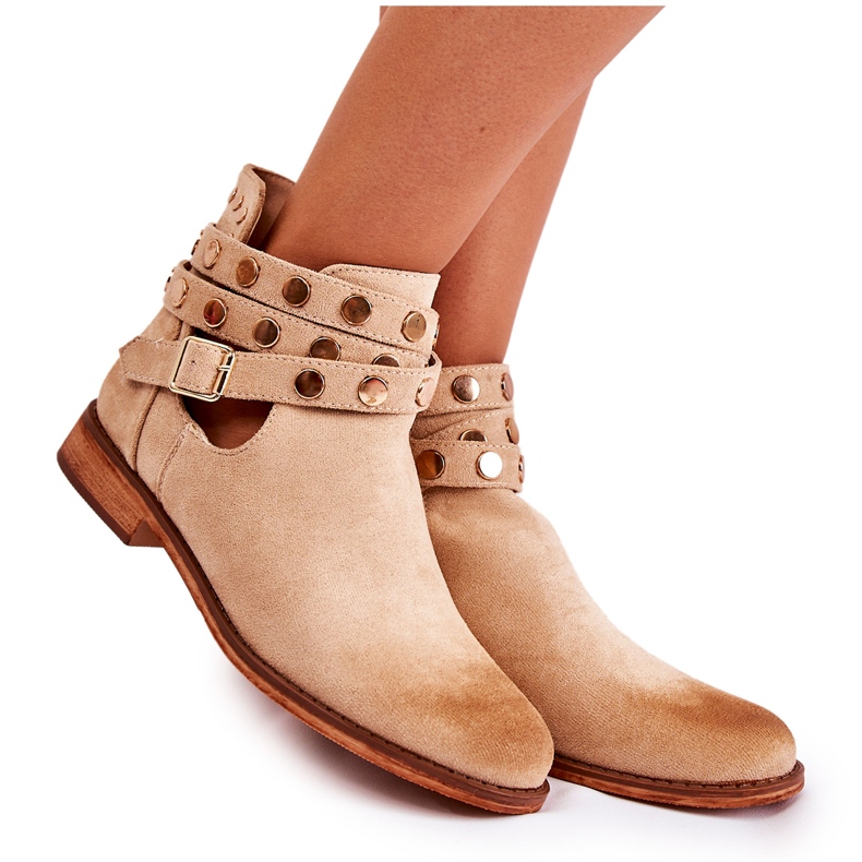 WS1 Botas de mujer con chorros en tacón plano Beige Larino WS1 Botas de mujer con chorros en tacón plano Beige Larino