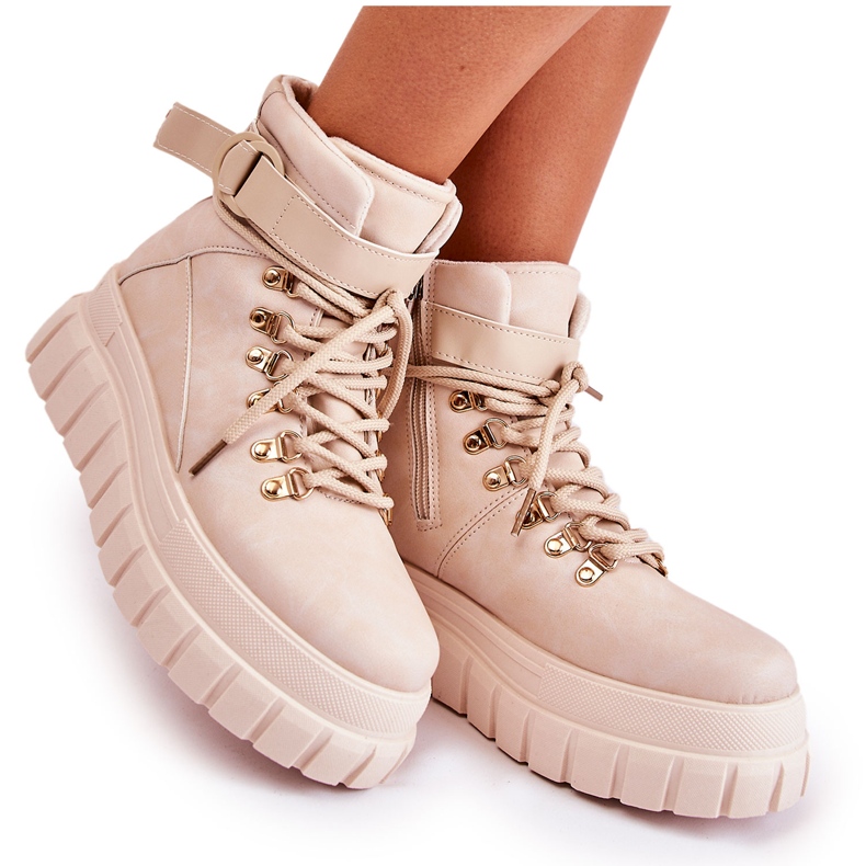 FB3 Botas De Mujer De Moda Con Plataforma Con Una Raya Beige Claro La Blanca FB3 Botas De Mujer De Moda Con Plataforma Con Una Raya Beige Claro La Blanca
