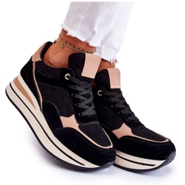 PS1 Deportivas Mujer Ante Negro y Beige Elisse