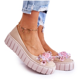 PA2 Bailarinas De Piel Sobre Plataforma Con Decoración Ladette De Color Beige