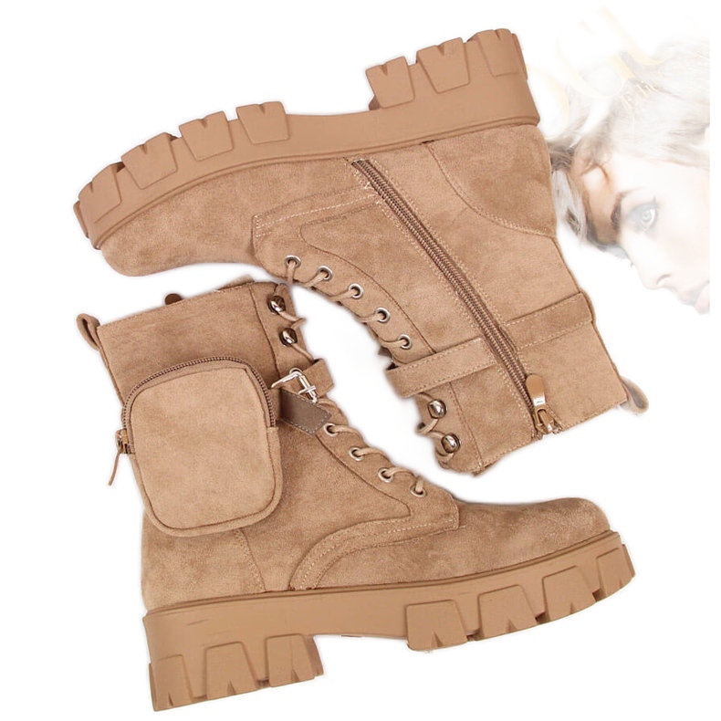 Botas plataforma mujer con bolsillo beige Vinceza