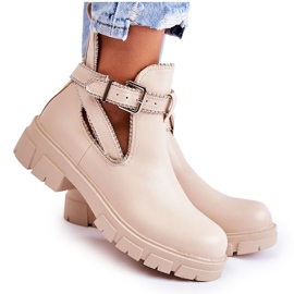 PG1 Botas Mujer Piel Con Tachuelas Beige Clares PG1 Botas Mujer Piel Con Tachuelas Beige Clares