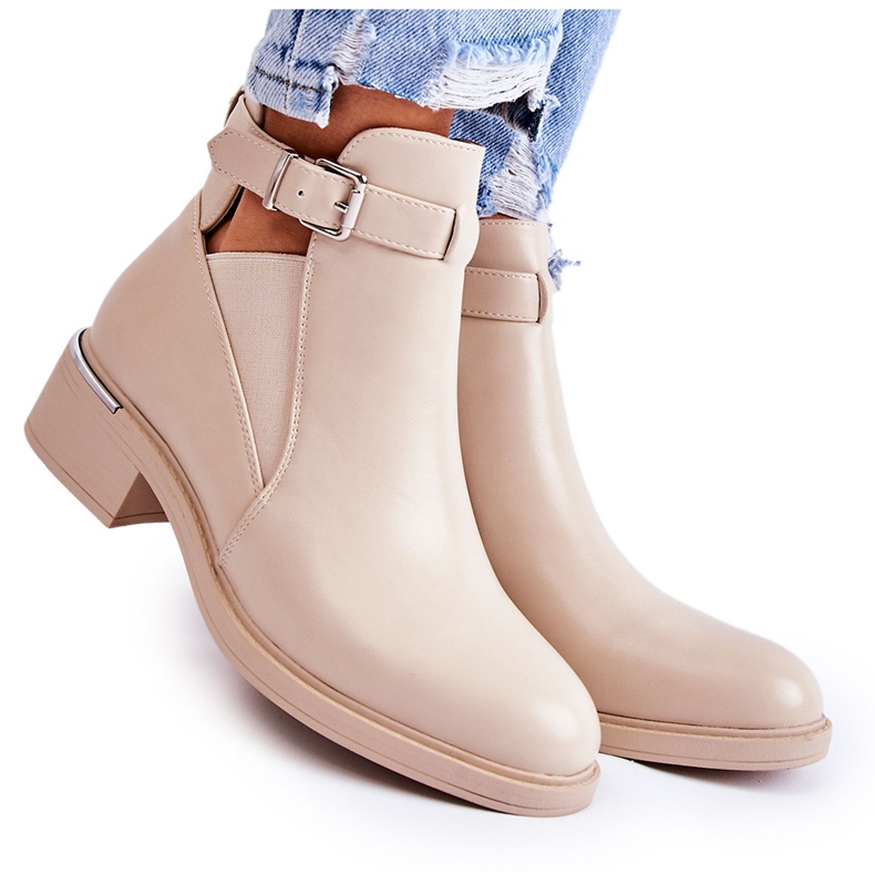 PG1 Botas De Mujer En Ecopiel Tacón Plano Beige Marla PG1 Botas De Mujer En Ecopiel Tacón Plano Beige Marla