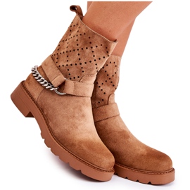 WS1 Botines Calados Con Cremallera Con Cadena Chantelle Marrón