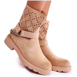Botines Calados Con Cremallera Cadena Chantelle Beige