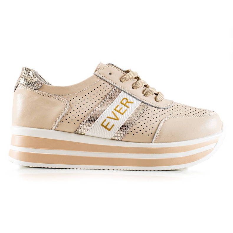 SHELOVET Zapatillas de cuero beige en la plataforma Goodin dorado