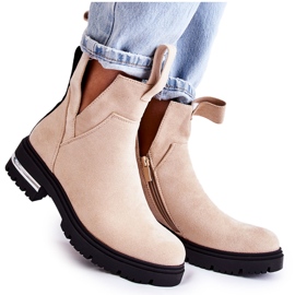PS1 Botines Elvera De Ante Beige Con Recortes