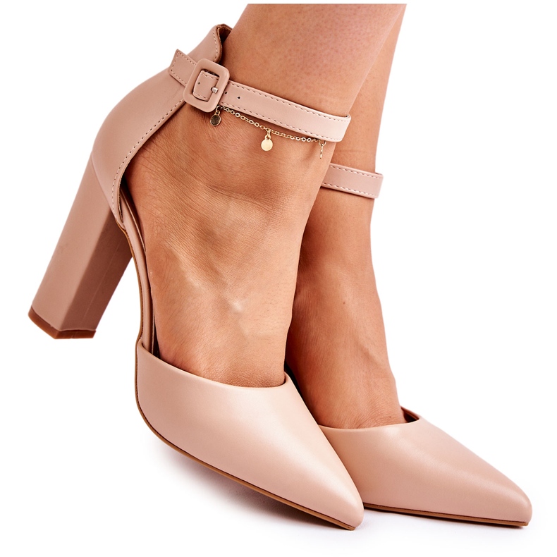 WS1 Zapatos De Salón De Piel En Un Poste Alto Beige Salira