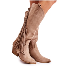 WJ2 Botas Mujer Ante Flecos Beige Simple marrón