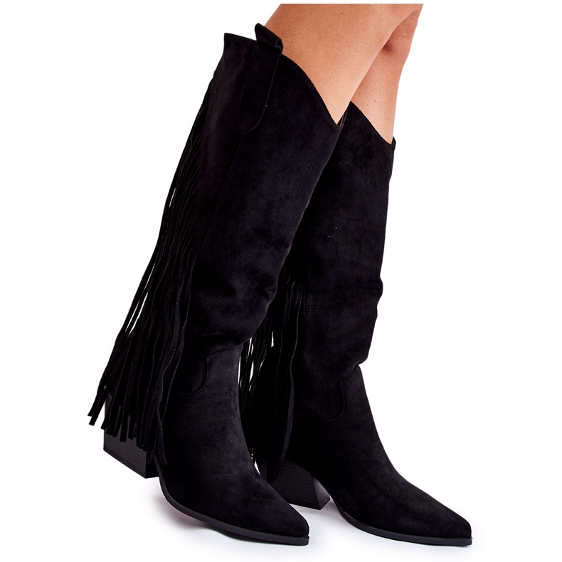WJ2 Botas Mujer Ante Flecos Negro Simple