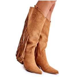 WJ2 Botas Cowboy Mujer Ante Flecos Camel Simple marrón