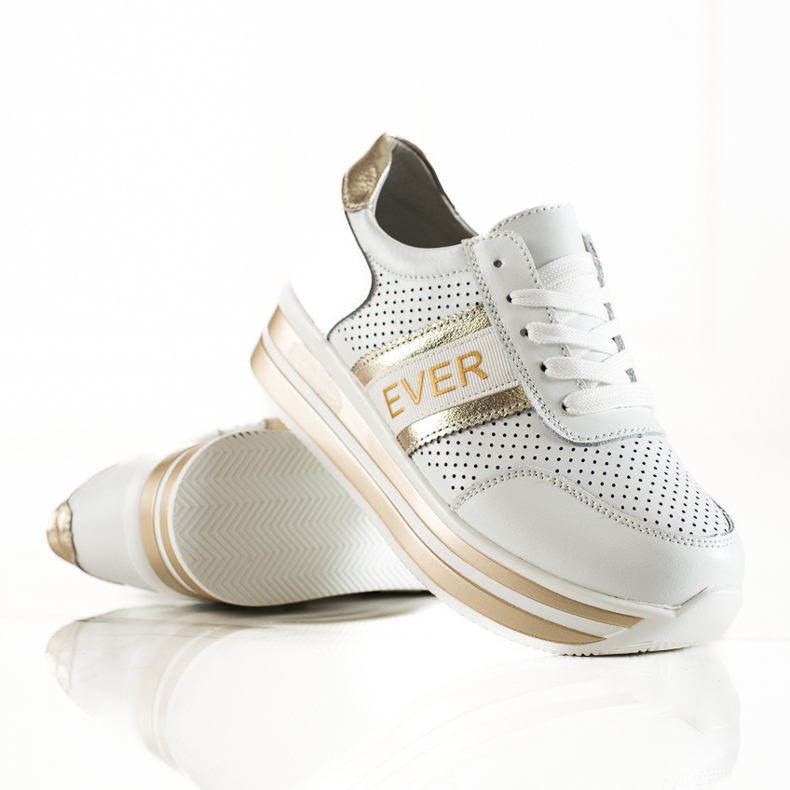 SHELOVET Zapatillas de cuero blanco en la plataforma Goodin