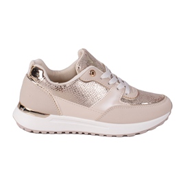 Sneakers beige para mujer Shelovet con estampado de serpiente