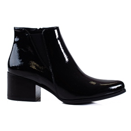 SHELOVET Botines Chelsea lacados en negro Sergio Leone con tacón alto