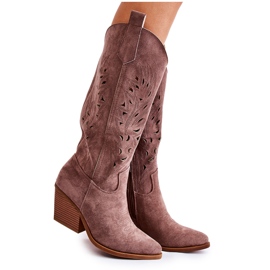 WJ2 Botas Cowboy De Ante Con Estampado Calado Marrón Naya