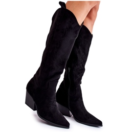 WJ2 Botas cowboy beverly negras de ante con pespuntes negro
