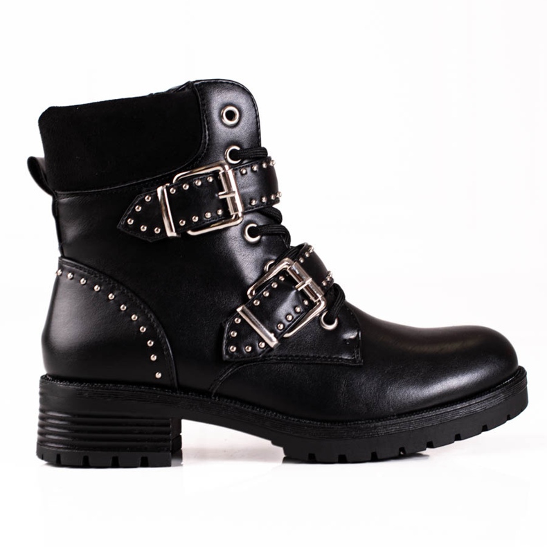 Shelovet Women's Low Workers en estilo rock negro Shelovet Women's Low Workers en estilo rock negro