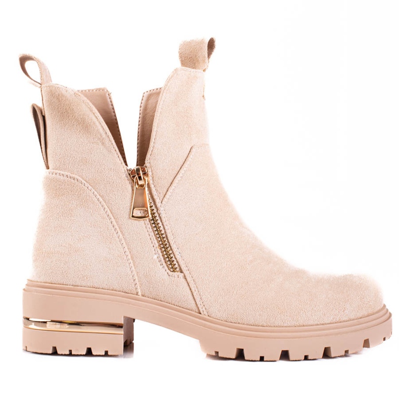 Botas bajas de mujer Shelovet con cremallera dorada, beige