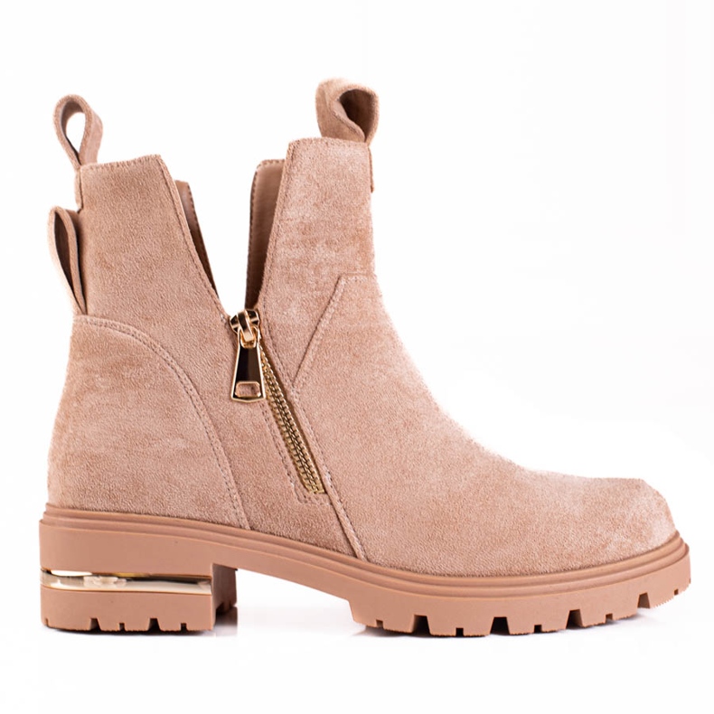 Botas bajas de mujer Shelovet con cremallera dorada, marrón claro