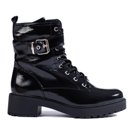 Botas obreras de mujer lacadas con hebilla decorativa negro